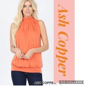 Cute Ash Copper Mock Neck Sleeveless Top